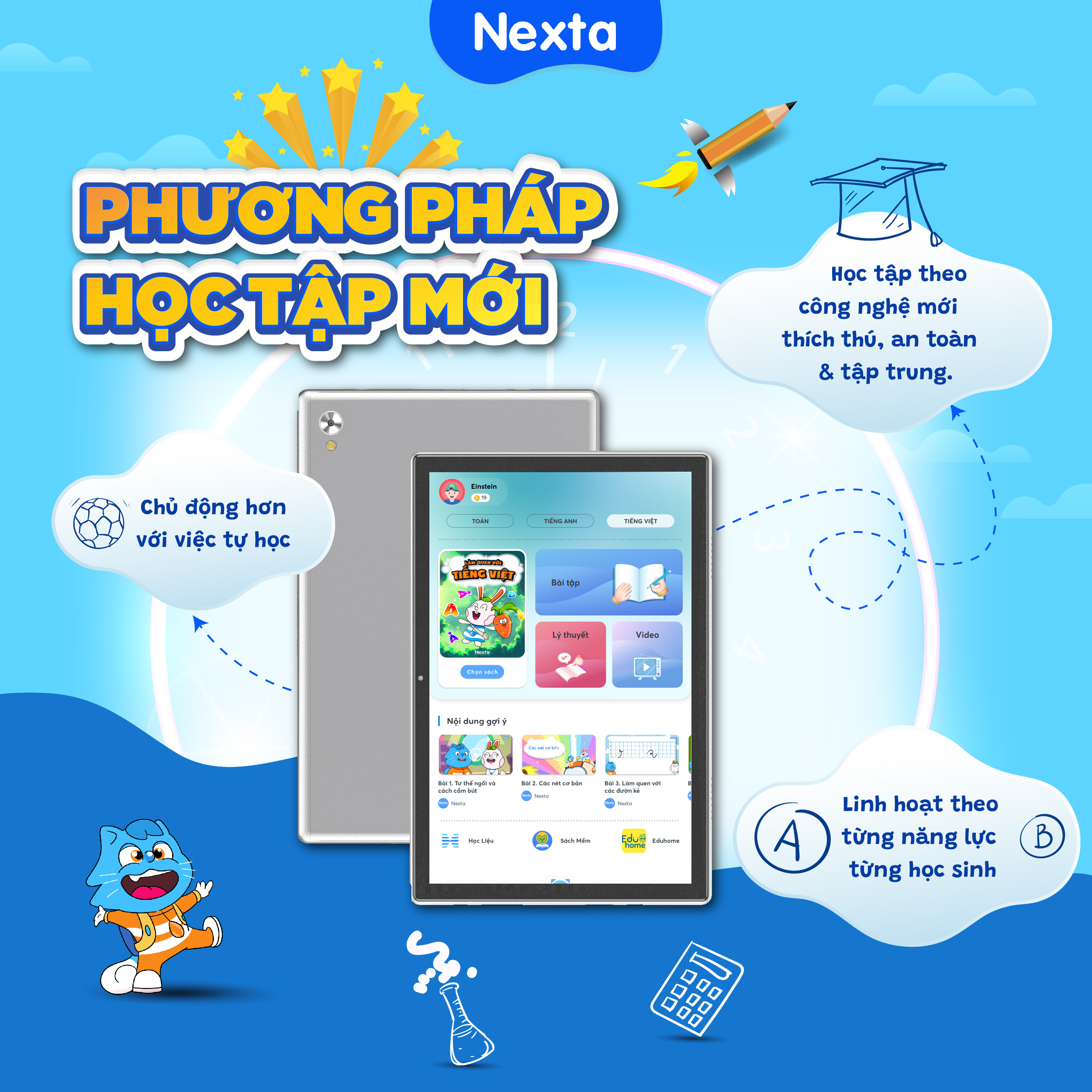 Máy tính bảng học tập thông minh Nexta Edutab Kid cho bé từ 5-8 tuổi - quản lý thời gian cho trẻ - 1 đổi 1 trong vòng 30 ngày, bảo hành 12 tháng