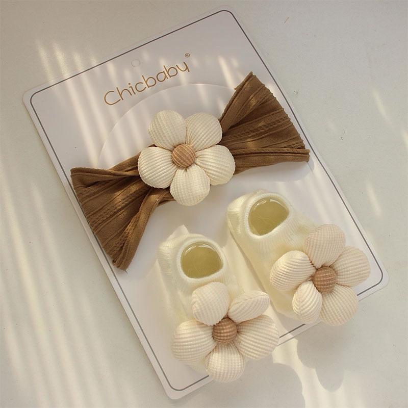Set Băng Đô Turban Đính Hoa Kèm Vớ Chống Trượt ChicBaby phong cách Hàn Quốc - katydang