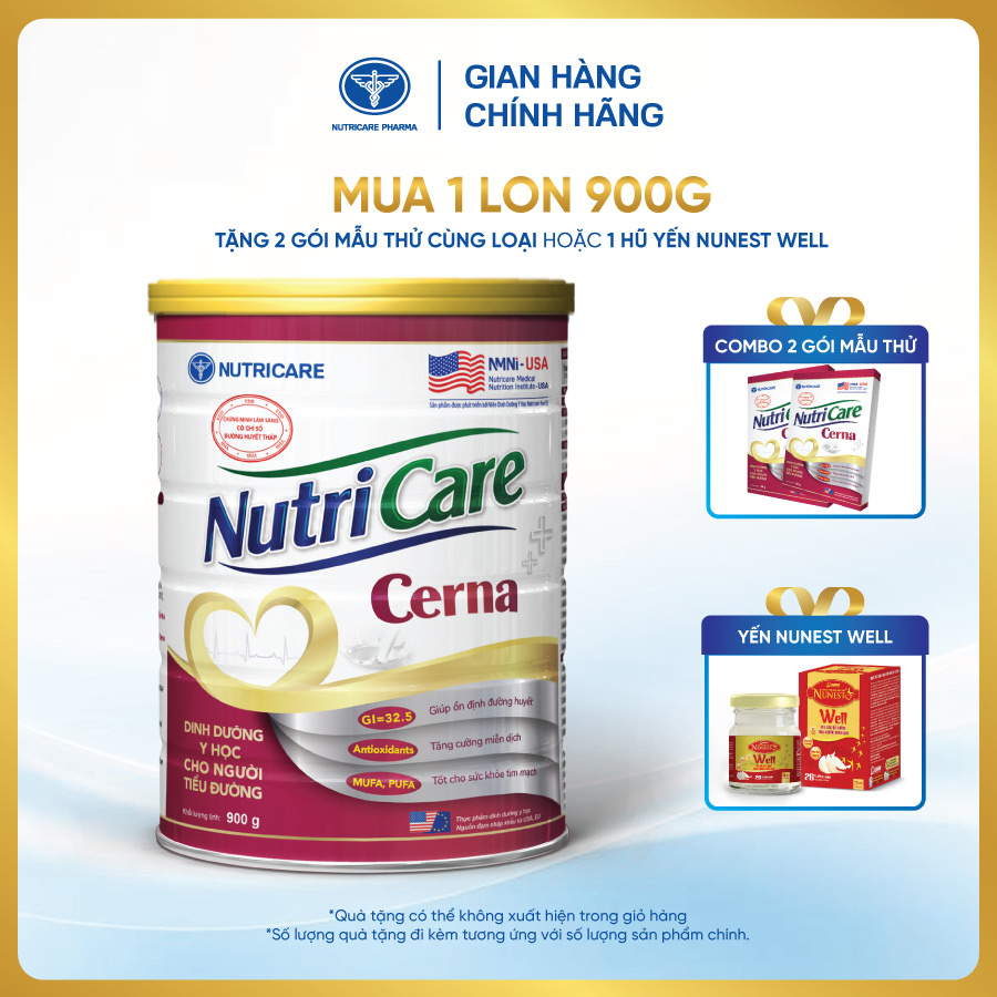 Lon sữa Nutricare Cerna 900g - Dinh dưỡng Y học cho bệnh nhân tiểu đường