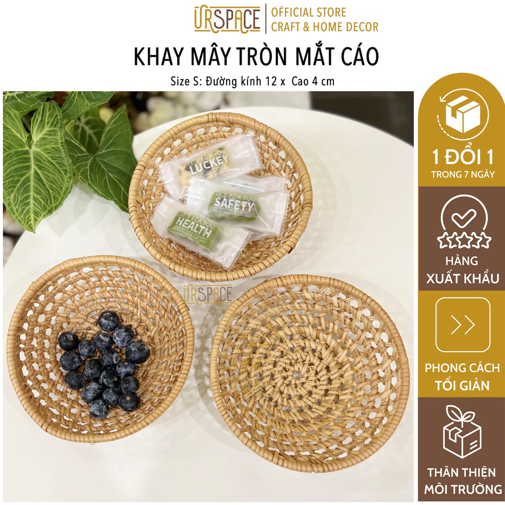 Rổ mây tròn URSPACE đựng bánh mứt Tết, trái cây, trang trí decor thân thiện môi trường/ ROUND RATTAN TRAY