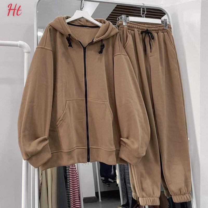 Bộ nỉ cổ khoá Cotton trơn H2B