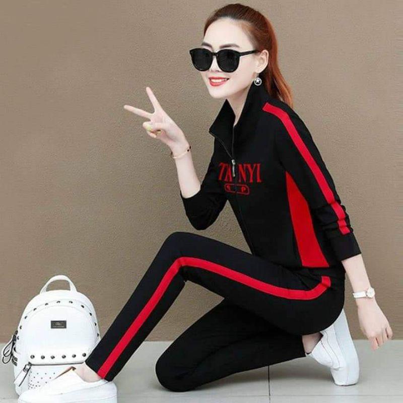 Bộ đồ thể thao áo khoác thêu chữ