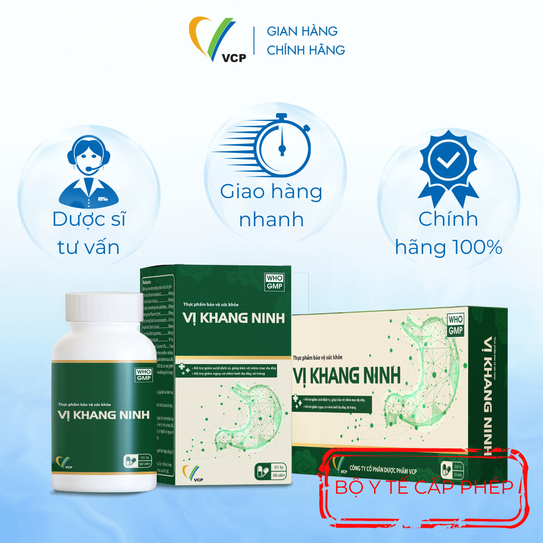 Viên Uống Dạ Dày Vị Khang Ninh - VCP Pharma - Lọ 60 viên - Dùng Cho Người Viêm Loét Dạ Dày, Tá Tràng