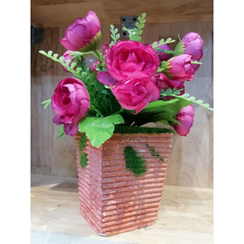 CHẬU HOA ĐỂ BÀN TRANG TRÍ, HOA LỤA