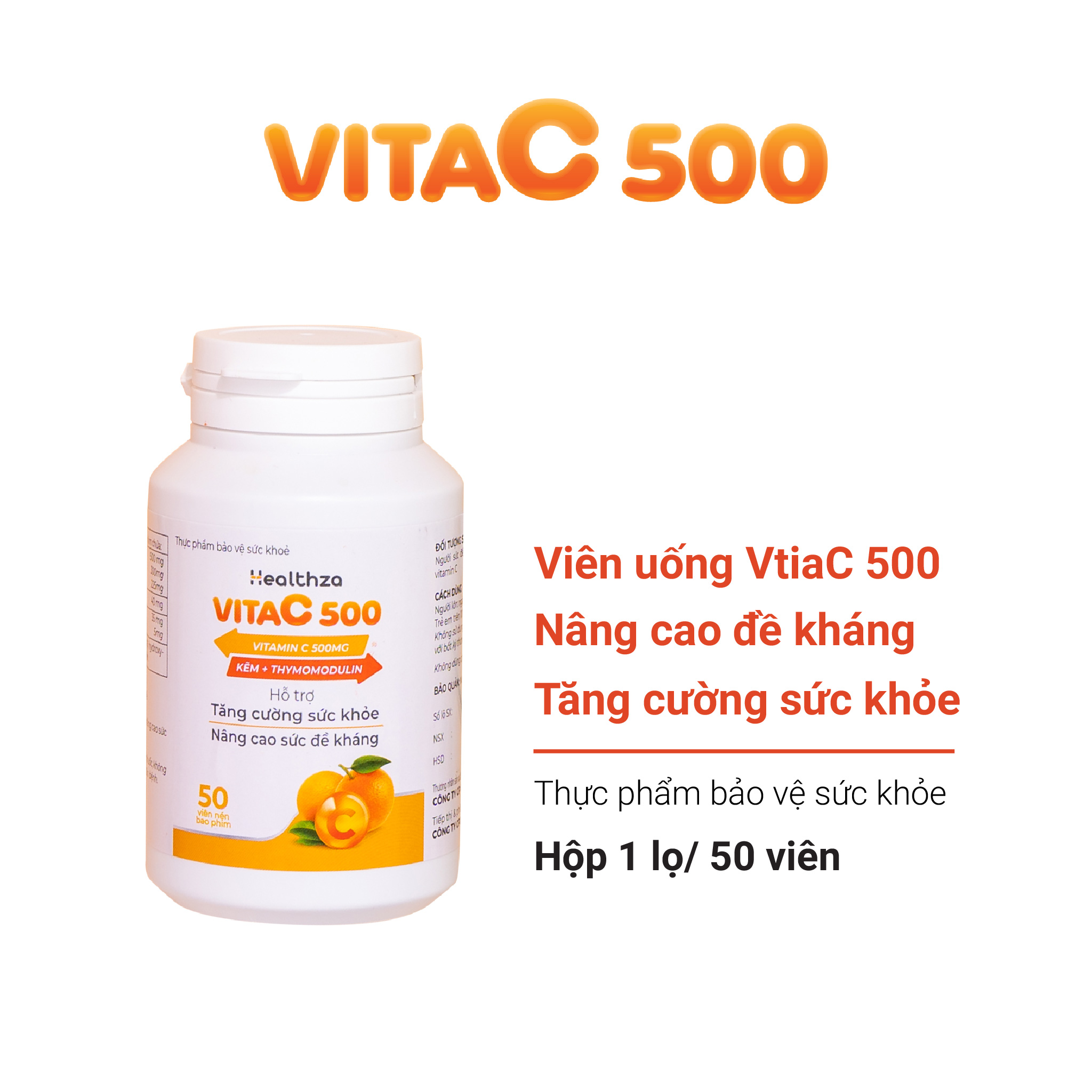 Viên uống VitaC 500 bổ sung Vitamin C  Hộp 1 lọ 50 viên