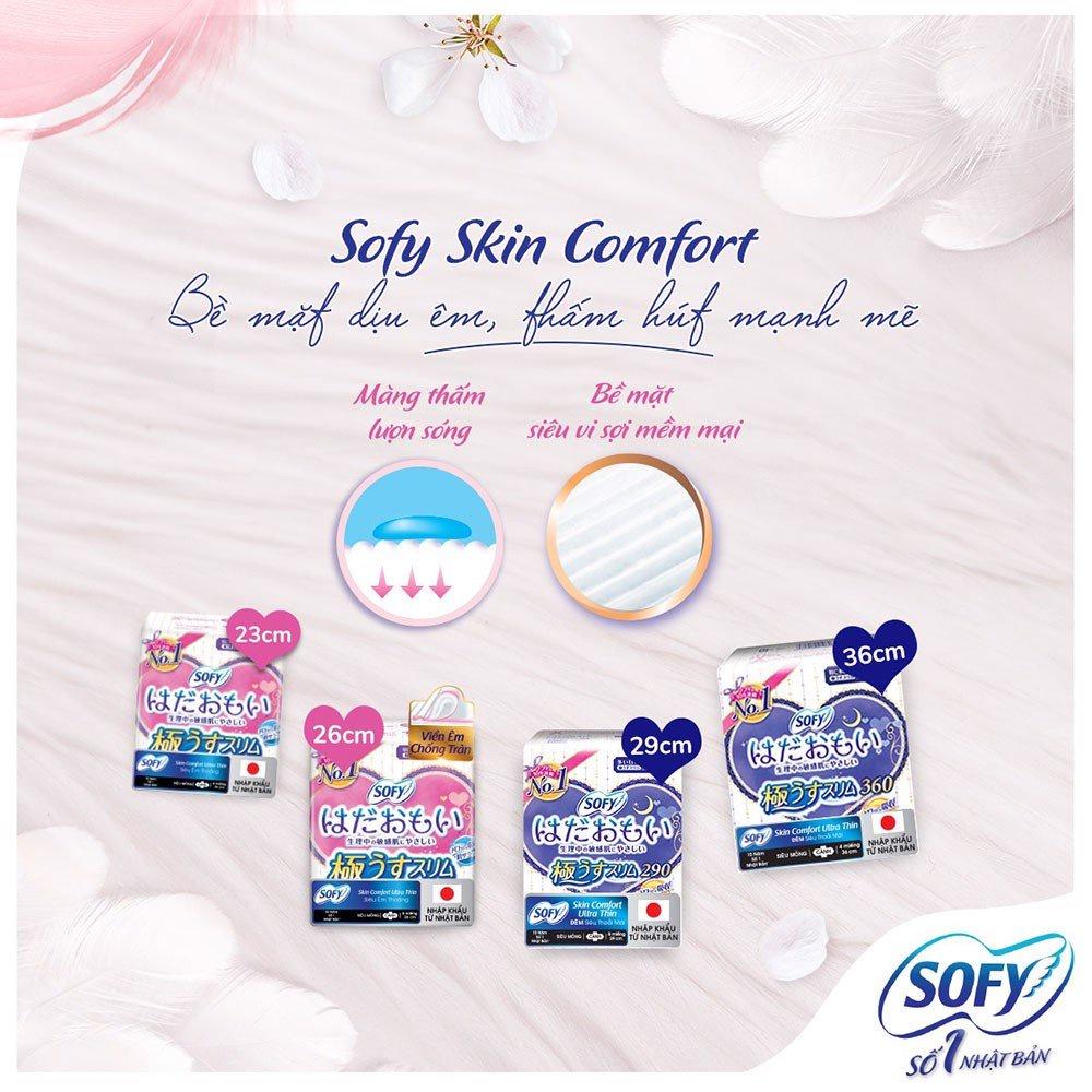 Băng Vệ Sinh Sofy Skin Comfort Ultra Thin 29cm Đêm Siêu Thoải Mái Siêu Mỏng Cánh 8 Miếng