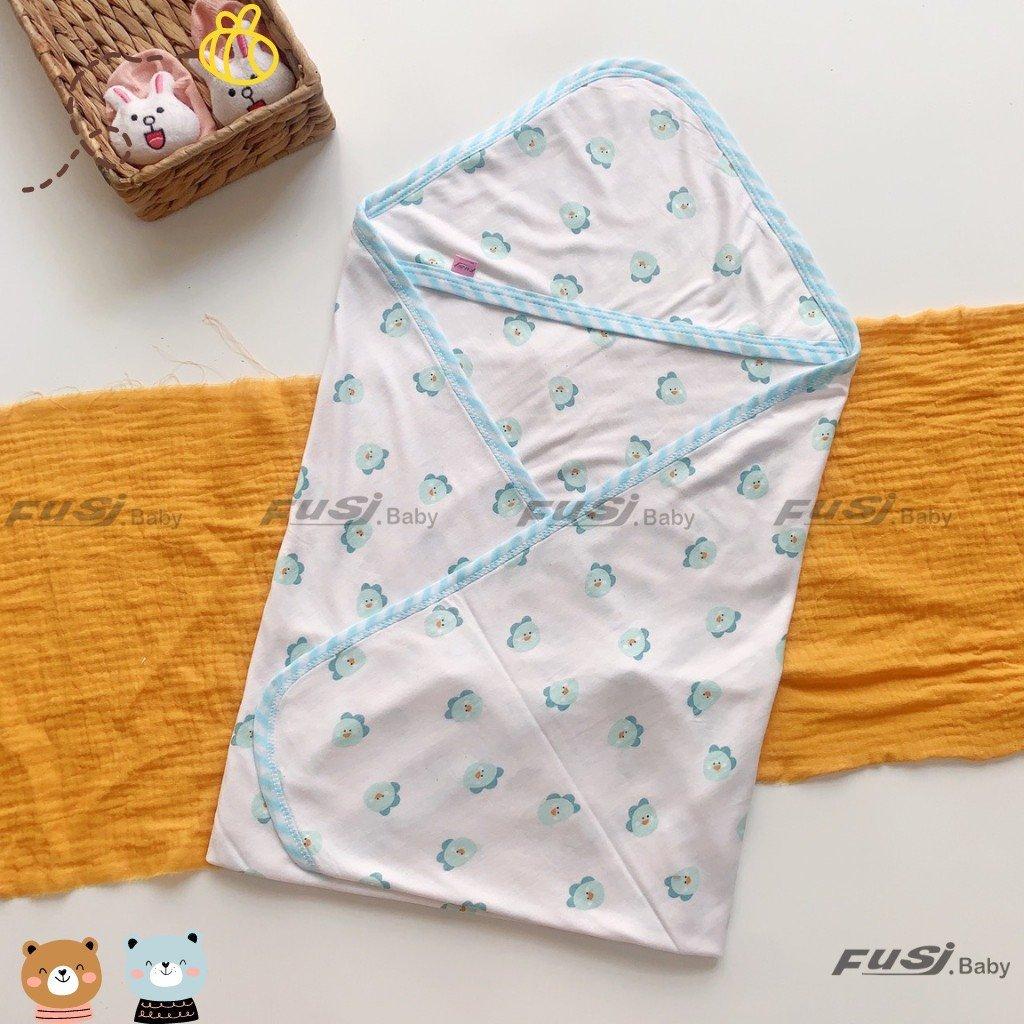 Ủ choàng sơ sinh 2 lớp chất cotton / petit họa tiết dễ thương cho bé