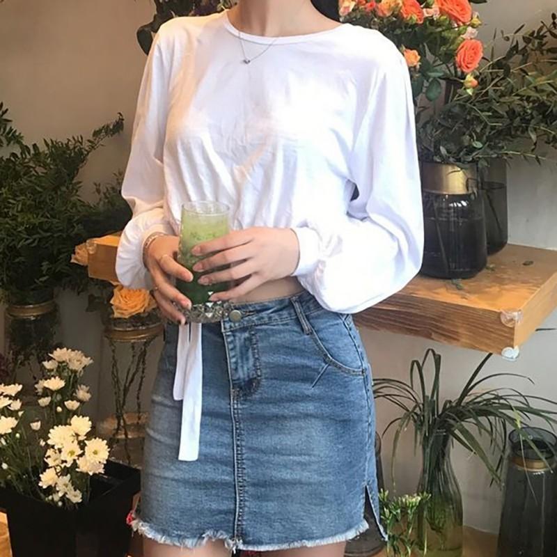 Áo thun nữ tay dài cổ tròn màu trơn