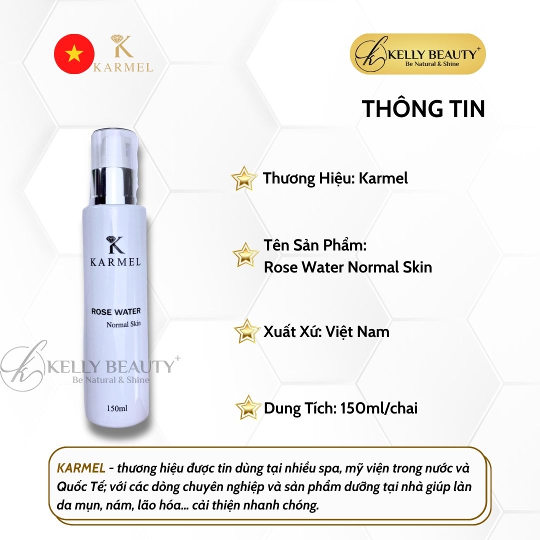 Nước Hoa Hồng Da Khô Karmel Rose Water Normal Skin - Cân Bằng Độ pH, Cấp Ẩm; Se Nhỏ Lỗ Chân Lông | Kelly Beauty