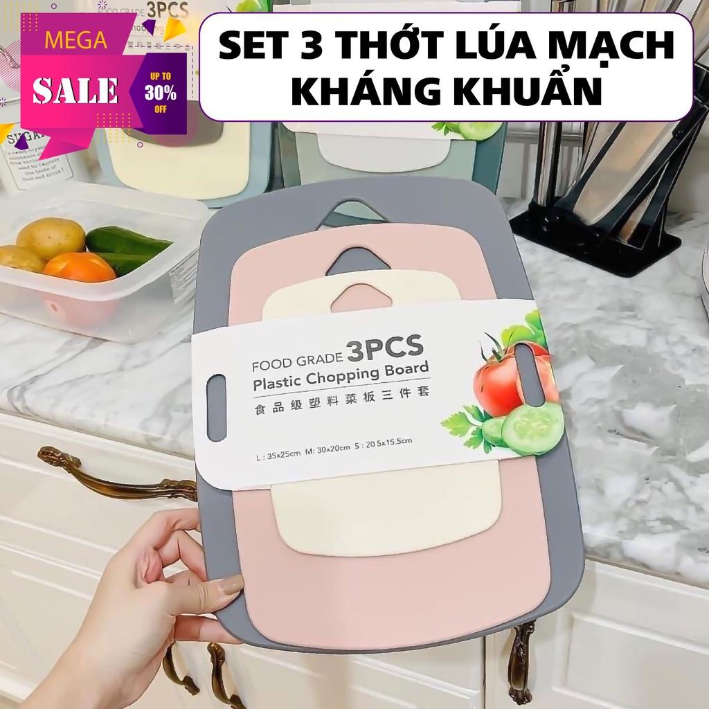 Bộ 3 Thớt lúa mạch kháng khuẩn 3 kích thước chống trượt màu ngẫu nhiên