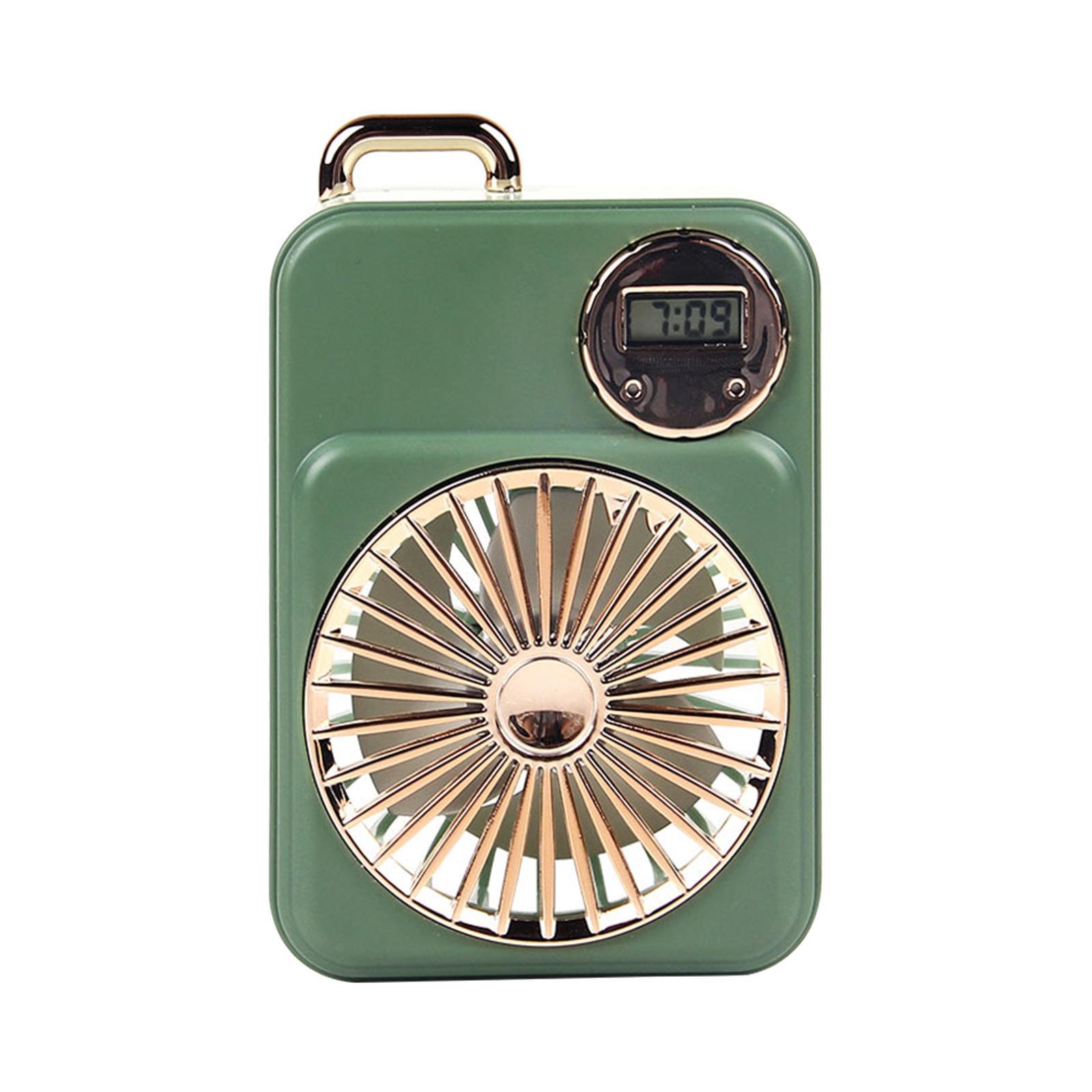 Mini USB  Desktop Fan with Clock  for Camping Golf Sports Green