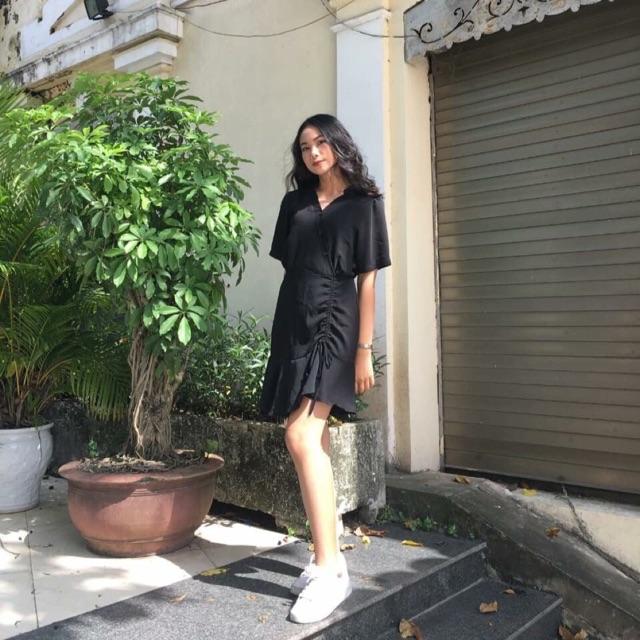 Đầm rút dây đuôi cá phối nút cổ trụ nhỏ️️