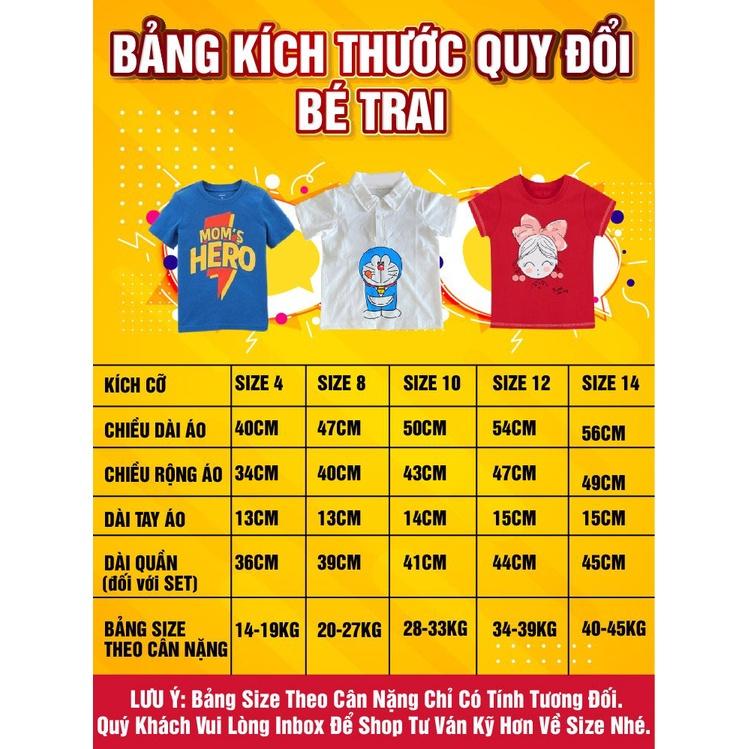 Đồ bộ bé trai Con Xinh cotton phối quần caro hình in Ông già kính đen, thời trang dành cho trẻ em từ 4 đến 10 tuổi