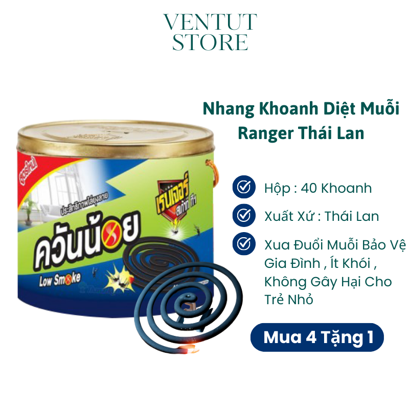 Nhang Muỗi Thái Lan Ranger Hộp 40 Khoanh Ít Khói , An Toàn Cho Gia Đình ( Mua 4 Tặng 1 )