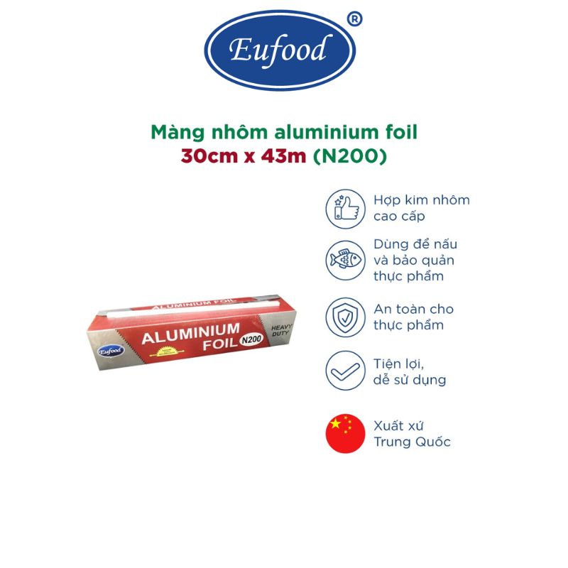Màng Nhôm Aluminium Foil 30cm x 43m - EUFOOD Việt Nam - Màng phủ Khay Nướng Trung Quốc