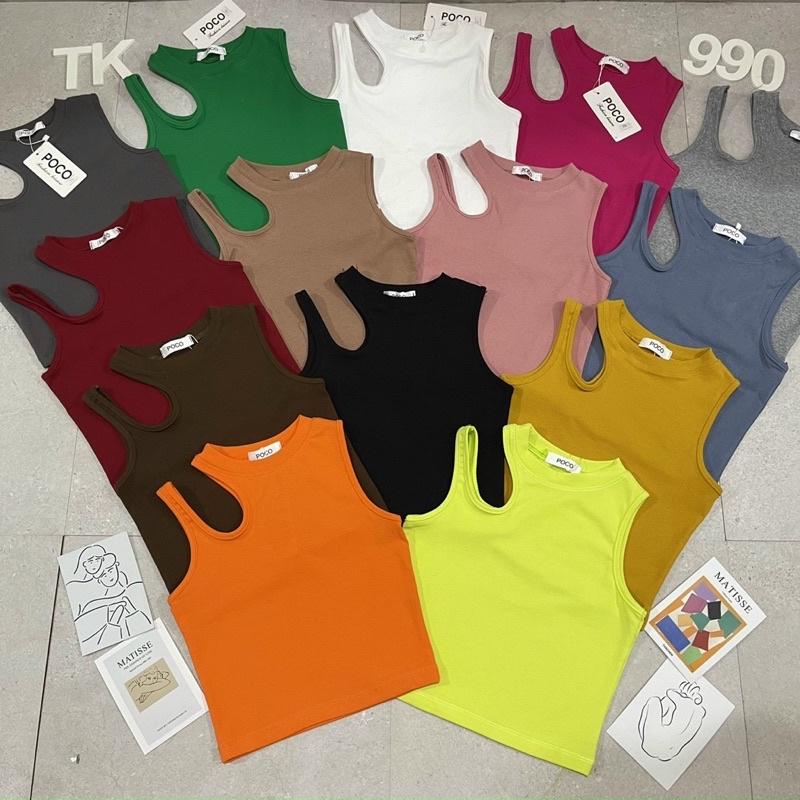 Áo kiểu sát nách khoét ngực ôm body, Áo thun khoét cổ dáng ngắn croptop PC990 - NhiNhi Shop