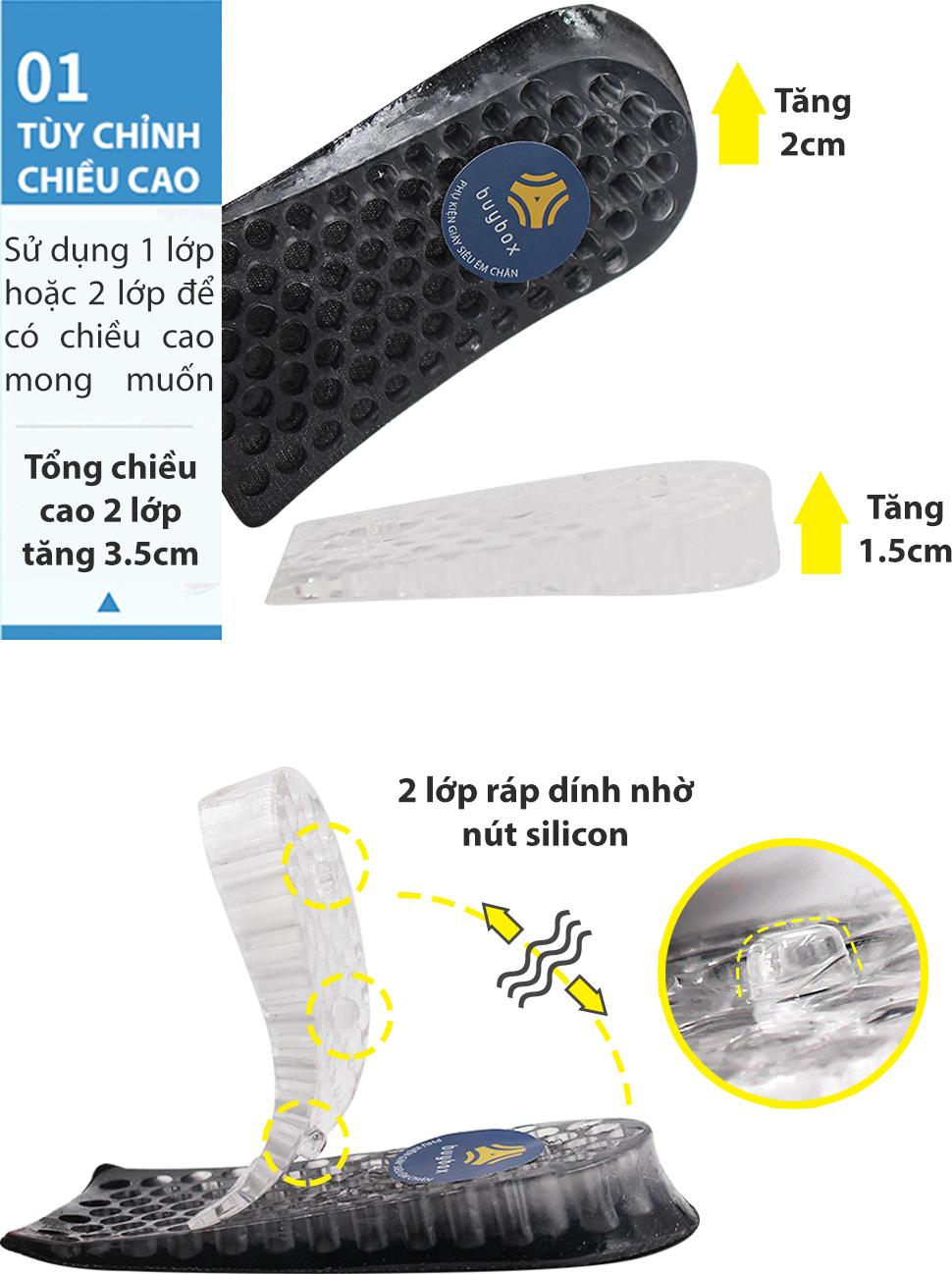 Hình ảnh Bộ 4 miếng lót độn đế silicone tổ ong tăng 3.5cm chiều cao - buybox - BBPK43