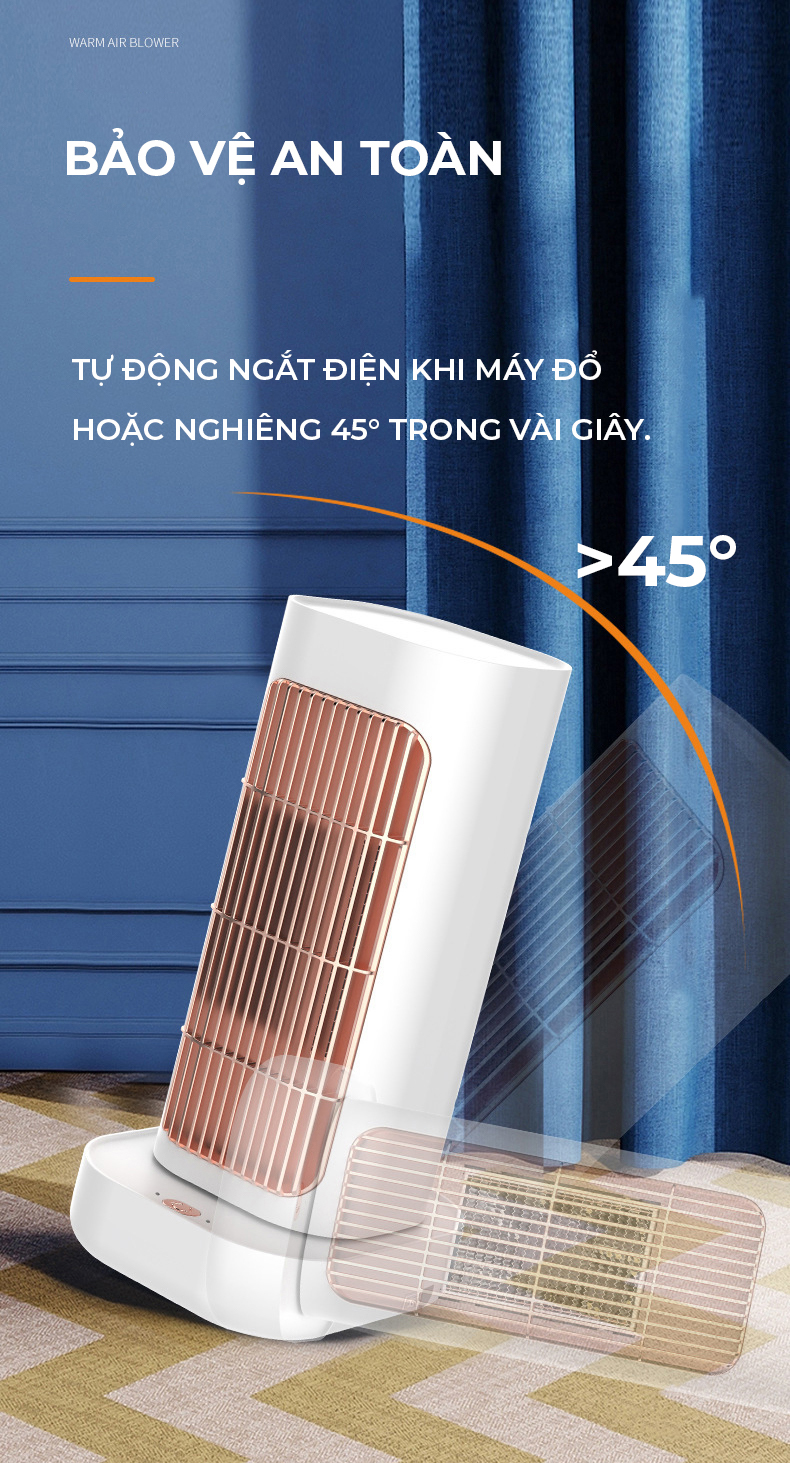 Máy sưởi đứng có chế độ quay đối lưu khí nóng, chống cháy thông minh công suất 1300W-Hàng nhập khẩu