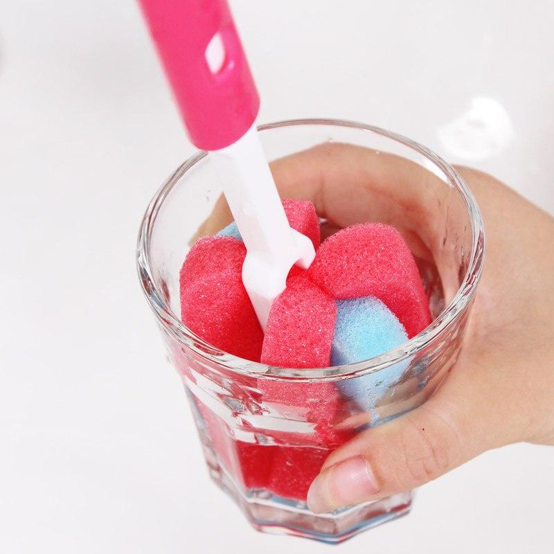 1pc Kitchen Sponge Brush Cup Brush Wash Cup Long-handled Bottle Brush Cleaning Brush Glass Cleaner