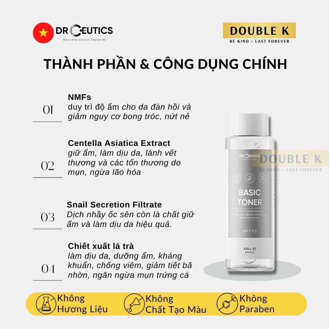 DrCeutics Basic Toner - Dung Dịch Cân Bằng pH, Cấp Ẩm Cho Da - Double K