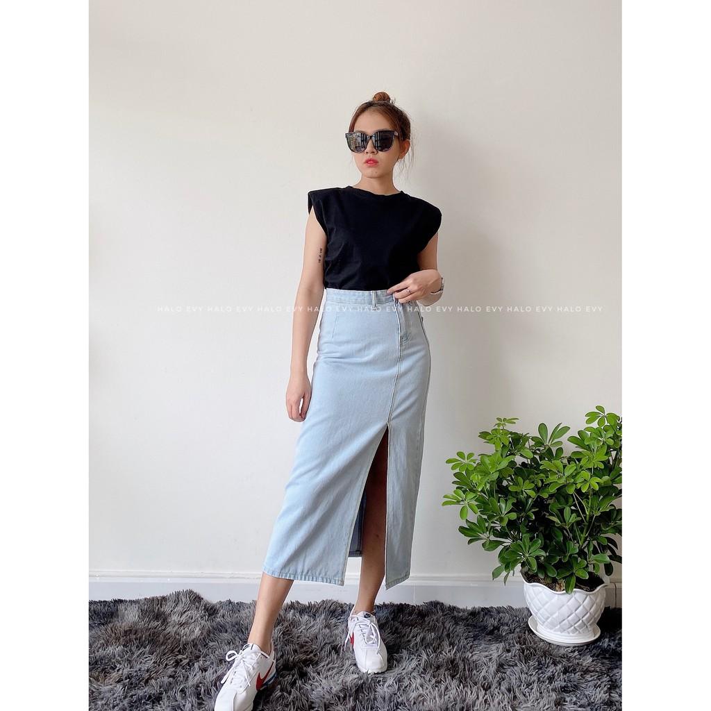 Chân Váy Phong Cách Hàn Quốc - Denim Chữ A Lưng Cao Ôm Dáng Xinh Xắn