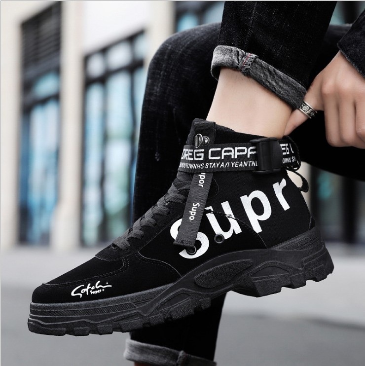 Giày sneaker nam cổ cao - bốt nam cao cấp phối chữ sành điệu trẻ trung, năng động QA - 375