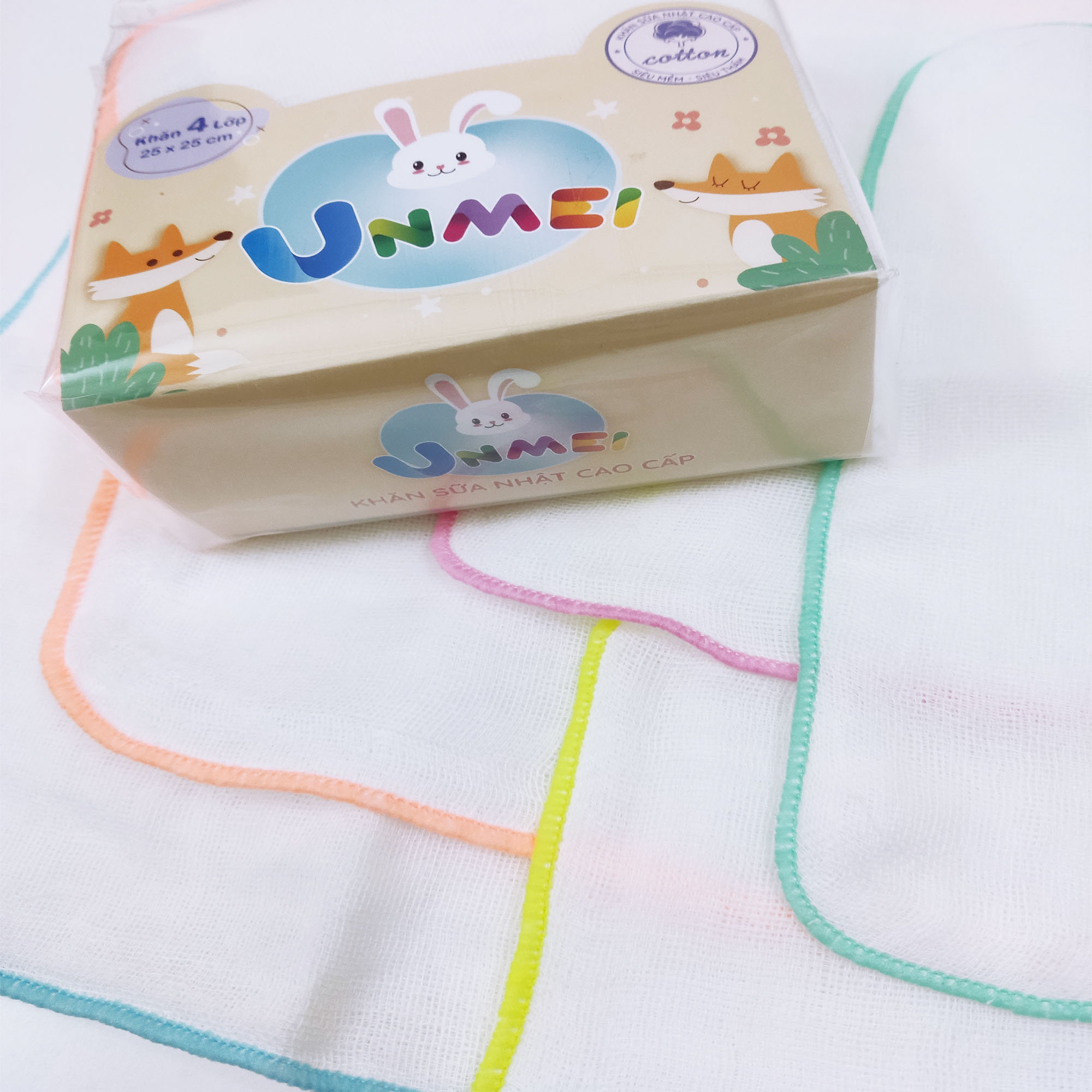 Gói 30 Khăn Sữa Vải Gạc Unmei Dày 4 lớp 25x25cm 100% cotton (Đồ dùng vệ sinh cho bé)