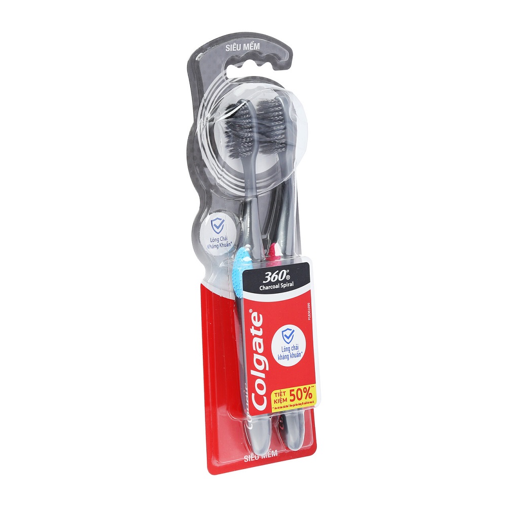 Lô 2 Bàn Chải Đánh Răng Colgate 360 Charcoal Spiral