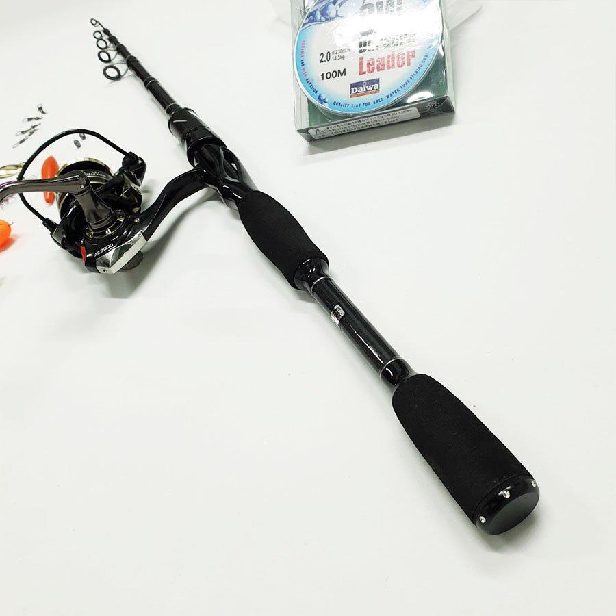 Bộ cần câu lure máy Đứng JD rút gọn 60cm chất liệu carbon độ dài 1m6 - 1m8 - 2m1 - 2m4 - 2m7 kèm máy ngang và hộp mồi lu