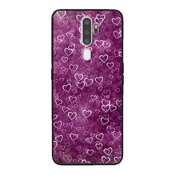Ốp Lưng in cho Oppo A9 2020 Mẫu Nhiều Tim Nền Tím - Hàng Chính Hãng