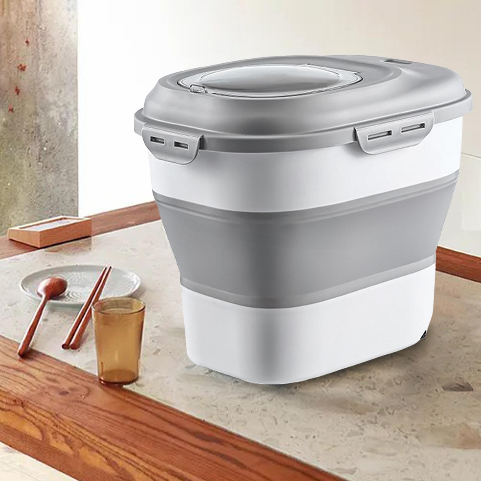 Foldable Rice Storage Container Rice Dispenser with Wheels for Grain Flour