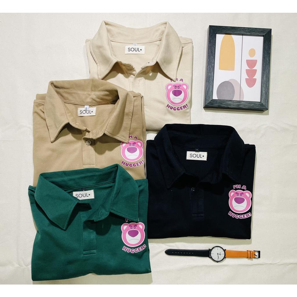 Áo thun polo gấu dâu Soul Lotso Hugger, Áo thun có cổ unisex nam nữ oversized tay lỡ form rộng streetwear