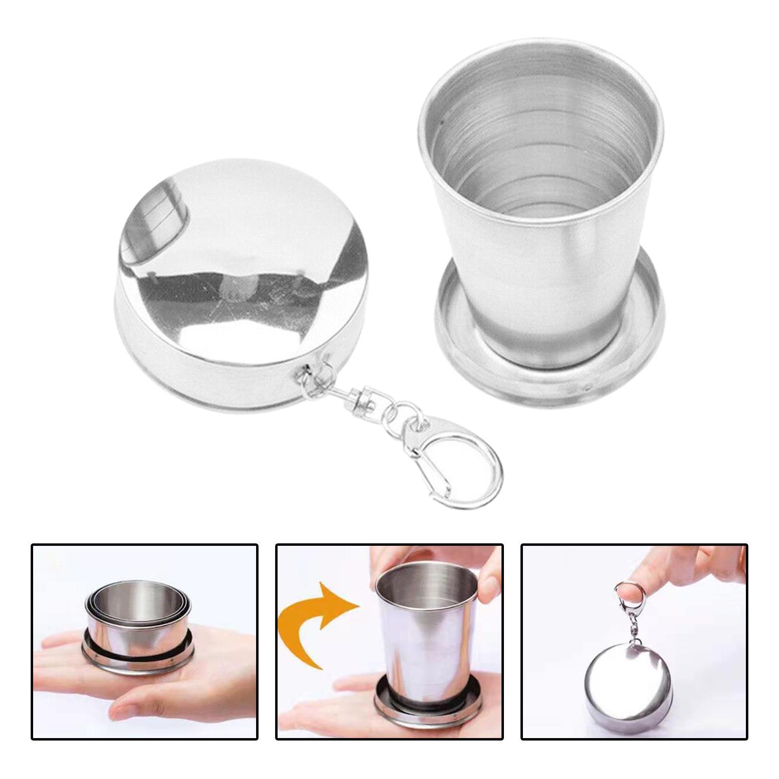 Camping Folding Cup with Keychain Telescopic Mug Stainless Steel Camping Mug