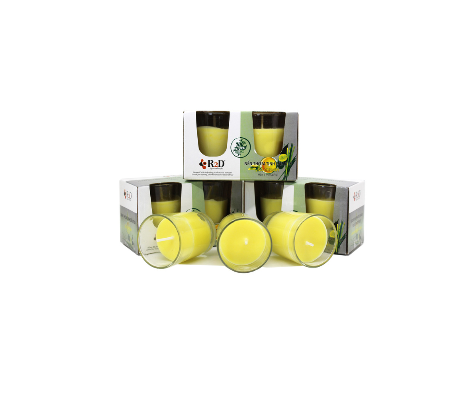 COMBO 3 HỘP NẾN THƠM TINH DẦU SẢ CHANH ĐẾN TỪ THƯƠNG HIỆU R2D, LÀM TỪ DẦU CỌ, DẦU DỪA, TINH DẦU, NGUYÊN LIỆU TỰ NHIÊN, LÀNH TÍNH.
