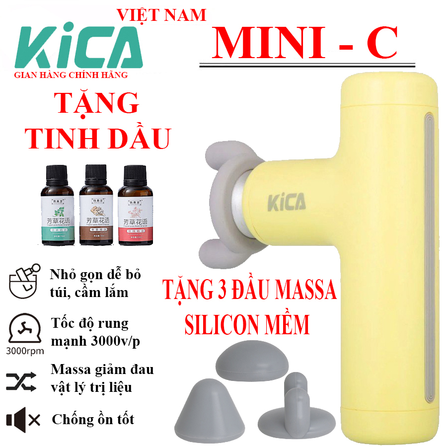 Máy Massage Cầm Tay Kica Mini C Sử Dụng Động Cơ Không Chổi Than Với 3 Đầu Massa Silicon Mềm Giúp bạn Massa Giảm Đau Nhức Toàn Thân Nhanh Chóng