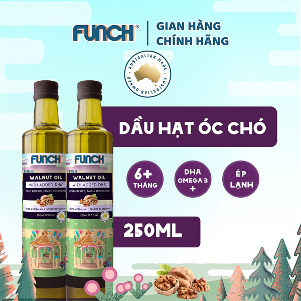 Dầu Hạt Óc Chó Ép Lạnh FUNCH Từ Úc Bổ Sung DHA Omega 3 Cho Bé Ăn Dặm 6 Tháng Tuổi Chai 250ml