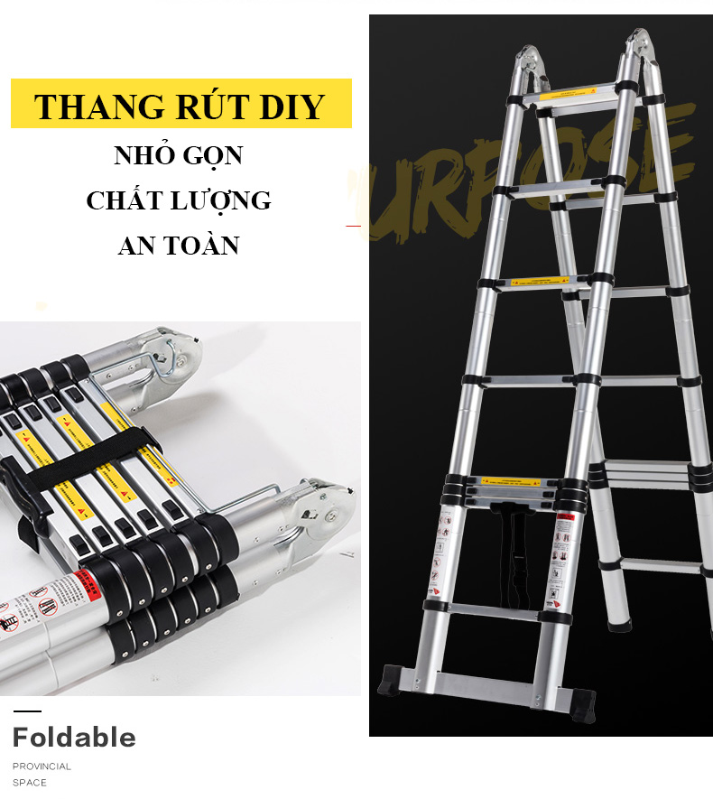 Thang nhôm rút đôi DIY TL-AI-50  chiều cao sử dụng tối đa chữ A 2.4m chữ I 5.0m - Tiêu chuẩn chất lượng an toàn Châu Âu