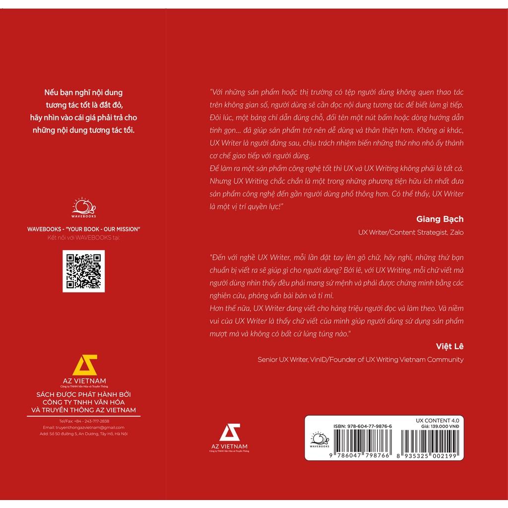 Sách AZ - UX CONTENT 4.0 Chọn Đúng Chữ, Giữ Người Dùng