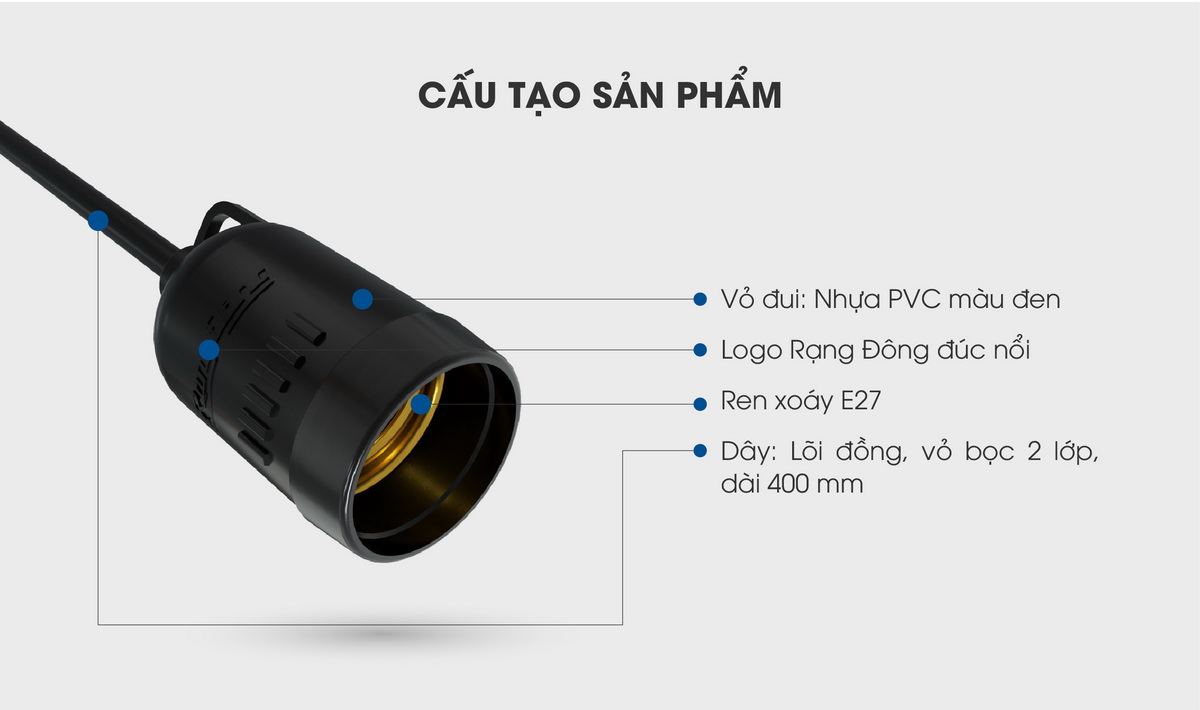 Đui đèn chống thấm nước chính hãng Rạng Đông E27 IP65