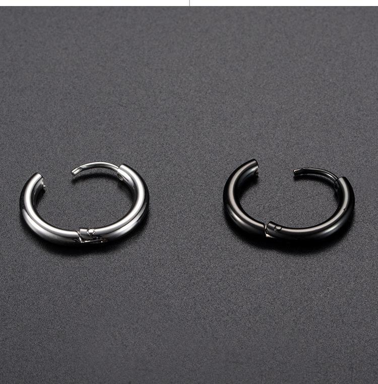 KHUYÊN TRÒN TRƠN, loại DÀY chuẩn, titan không gỉ, unisex, bông tai nam
