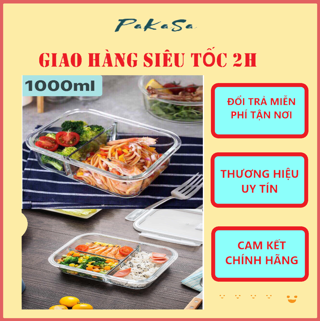 Hộp Đựng Cơm Thủy Tinh 1000 ml Cao Cấp Loại Dày PaKaSa - Hàng Chính Hãng ( Nắp hộp giao màu ngẫu nhiên )