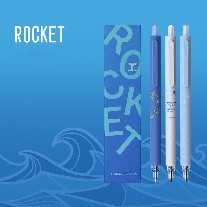 Bộ 3 Bút Gel Kaco ROCKET Marine Mực Đen Phiên Bản Đặc Biệt