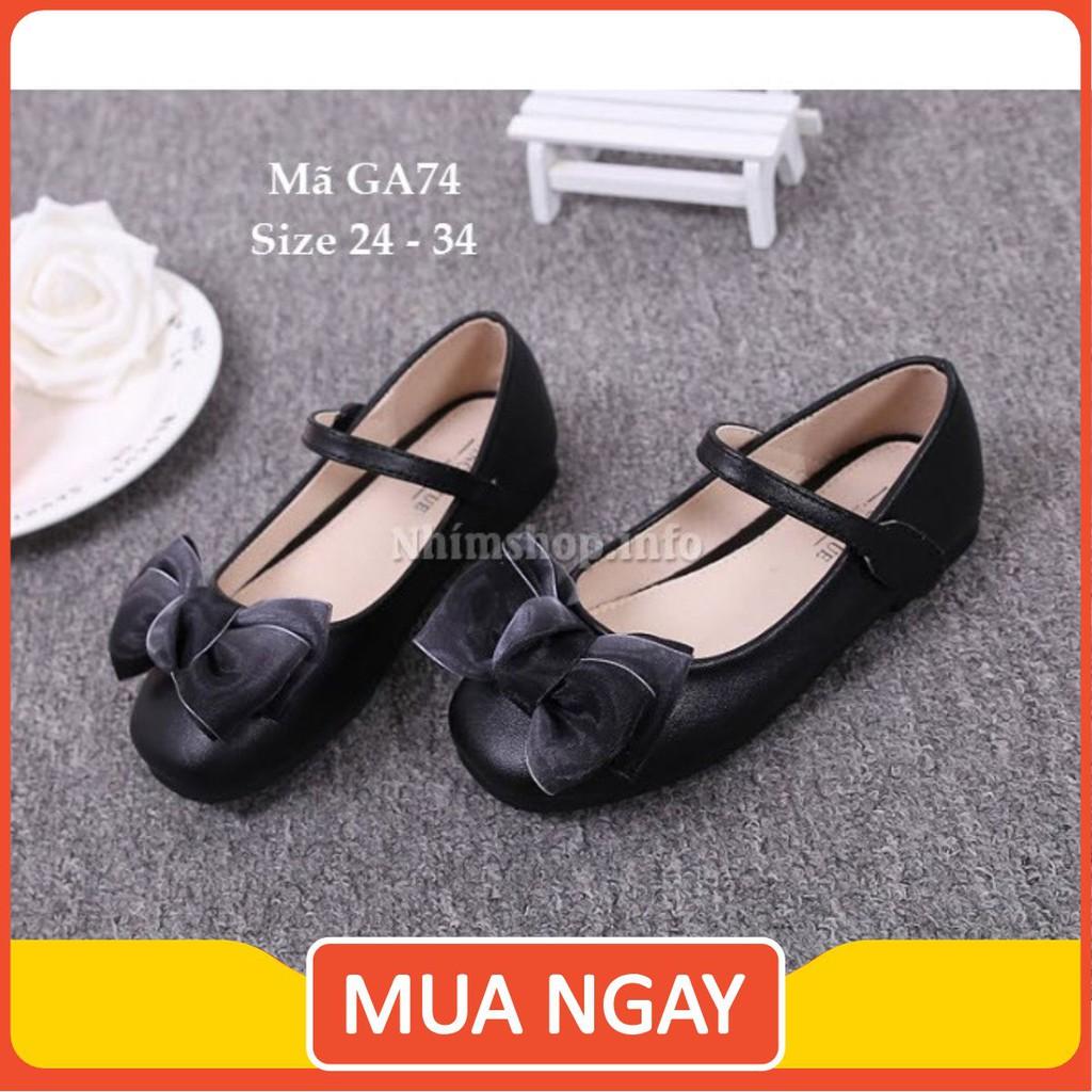 Giày trẻ em - Giày búp bê cho bé gái màu đen đính nơ xinh xắn GA74