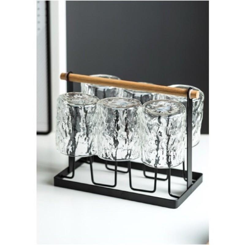 Khay úp ly cốc kim loại , Giá úp ly cốc quai gỗ khung inox 304 không gỉ