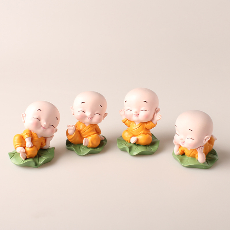 Trọn bộ 05 chú tiểu lá sen kèm chậu cây trang trí