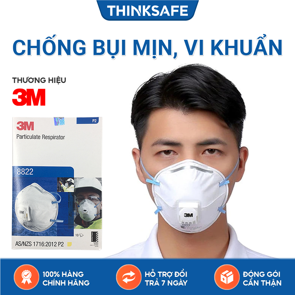 Khẩu trang N95 3M Thinksafe, thiết kế 3d đẹp, dây đeo qua đầu, vải kháng khuẩn, màu trắng 4 lớp 4d, dùng cho y tế - 8210 - 8822