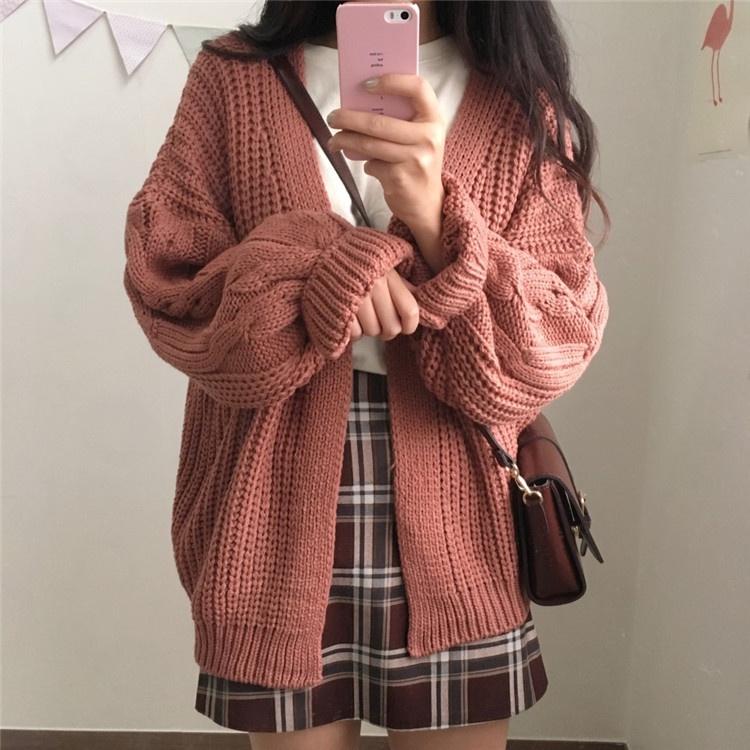 MS335 Áo khoác len cardigan dệt kim sợi to tay vặn thừng