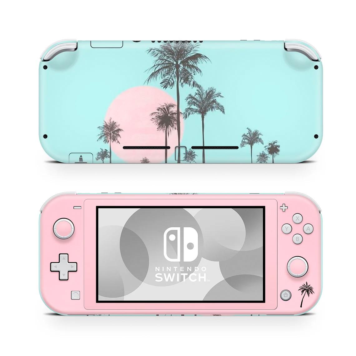 Skin decal dán Nintendo Switch Lite mẫu cây dừa phối xanh hồng (dễ dán, đã cắt sẵn)