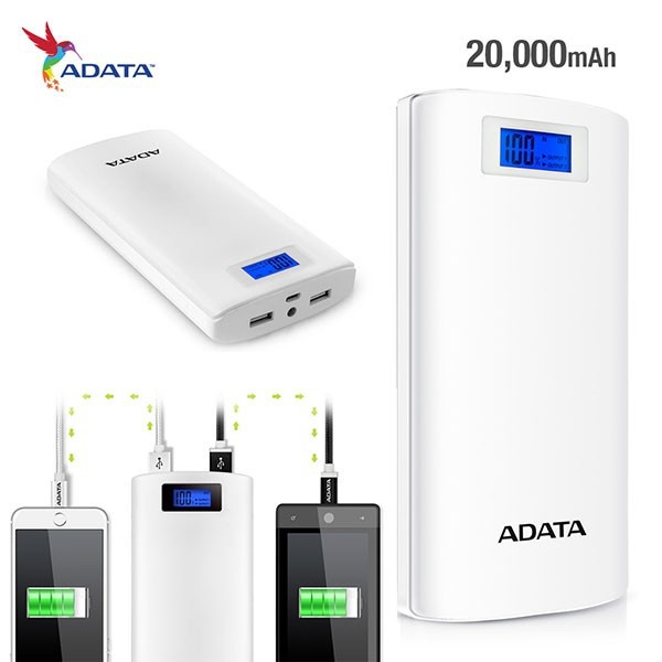 Pin Sạc Dự Phòng Cao cấp 20000mAh LCD ADATA P20000D - Hàng chính hãng