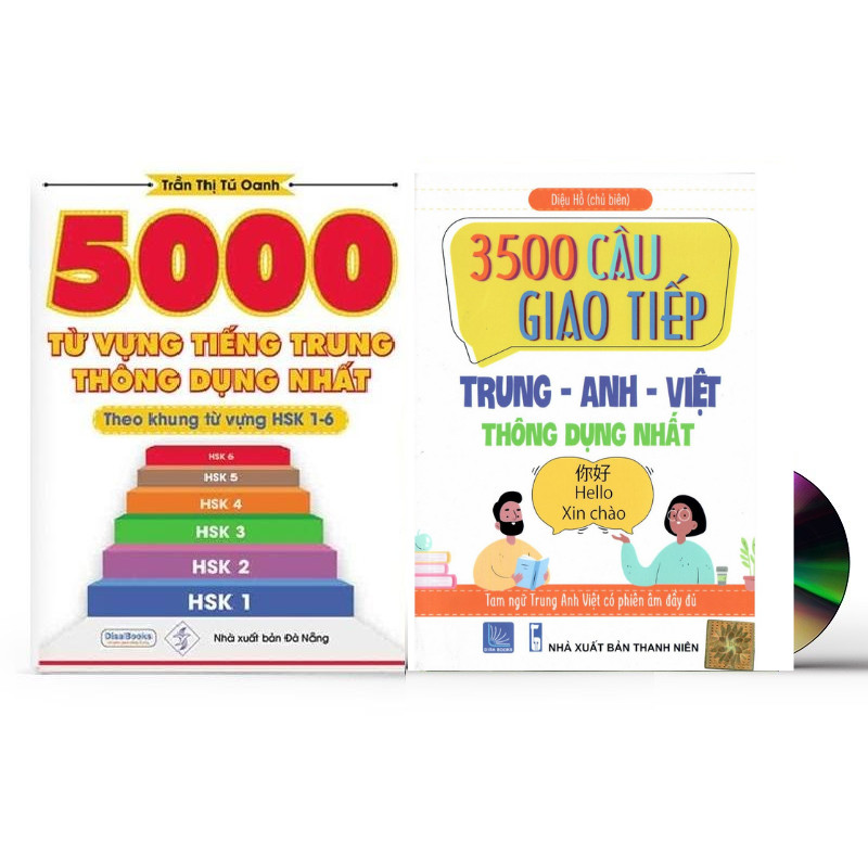 Sách- Combo 2 sách 5000 từ vựng tiếng Trung thông dụng nhất theo khung HSK từ HSK1 đến HSK6+ 3500 Câu Giao Tiếp Anh – Trung - Việt hay nhất + DVD tài liệu